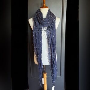 New Auth Chan Luu Star Print Cashmere Silk Scarf Color: Blue Indigo